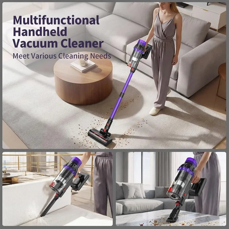 Vacuum - 550W Stick Vacuum with Brushless Motor, Touchscreen Auto Mode, Wall Mount Charging, Multi-Surface Cleaning for Floors,