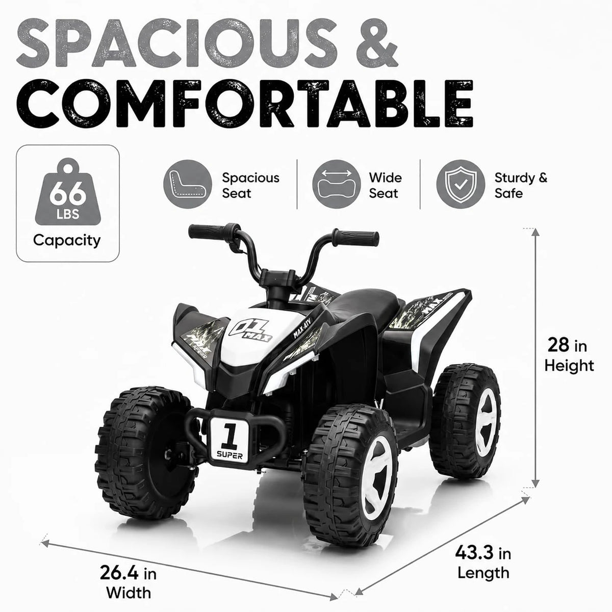 12V Kids Electric ATV 4 Wheeler, Dual 550 Motors, 4 MPH Ride On Quad With Forward Reverse, Outdoor Toy For Ages 3-6 Play
