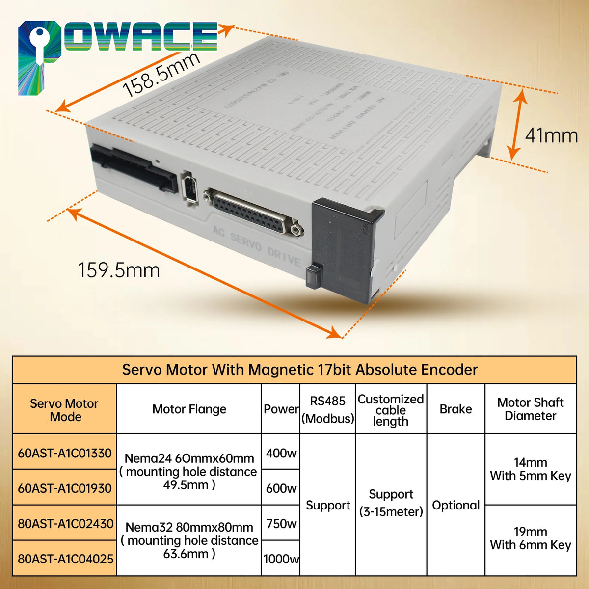 【BR US CZ】Magnetic Encoder 400W 600W 750W 1000W 1KW AC Servo Stepper Motor CNC Kit With Brake Or Not