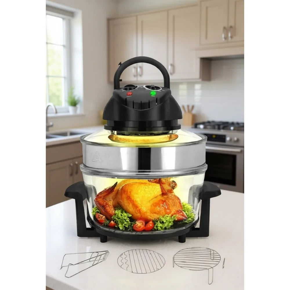 18 Quart Convection Countertop Air Fryer with See Through Glass Bowl for Fry Roast Bake Grill Steam Toast