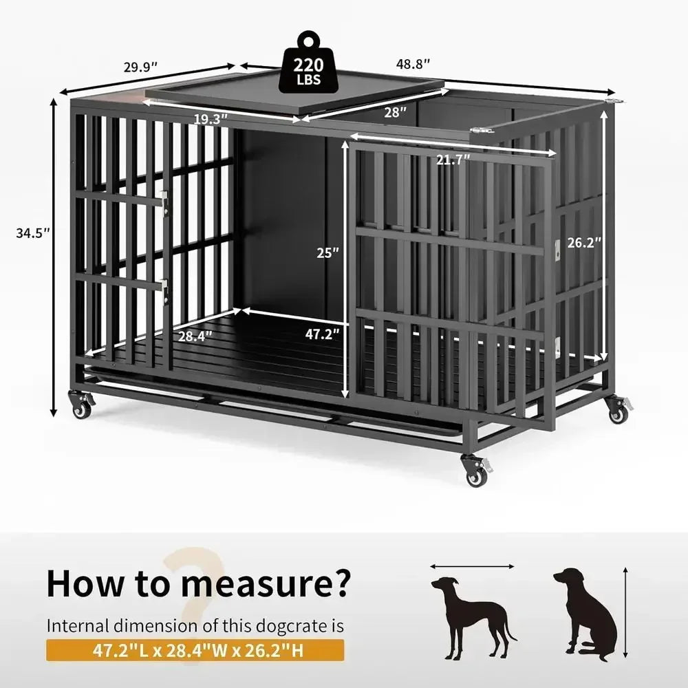 Sturdy Wooden Dog Crate for Large and Medium Breeds, Indoor Kennel with Removable Tray, Brown Decorative Pet House End Table (49