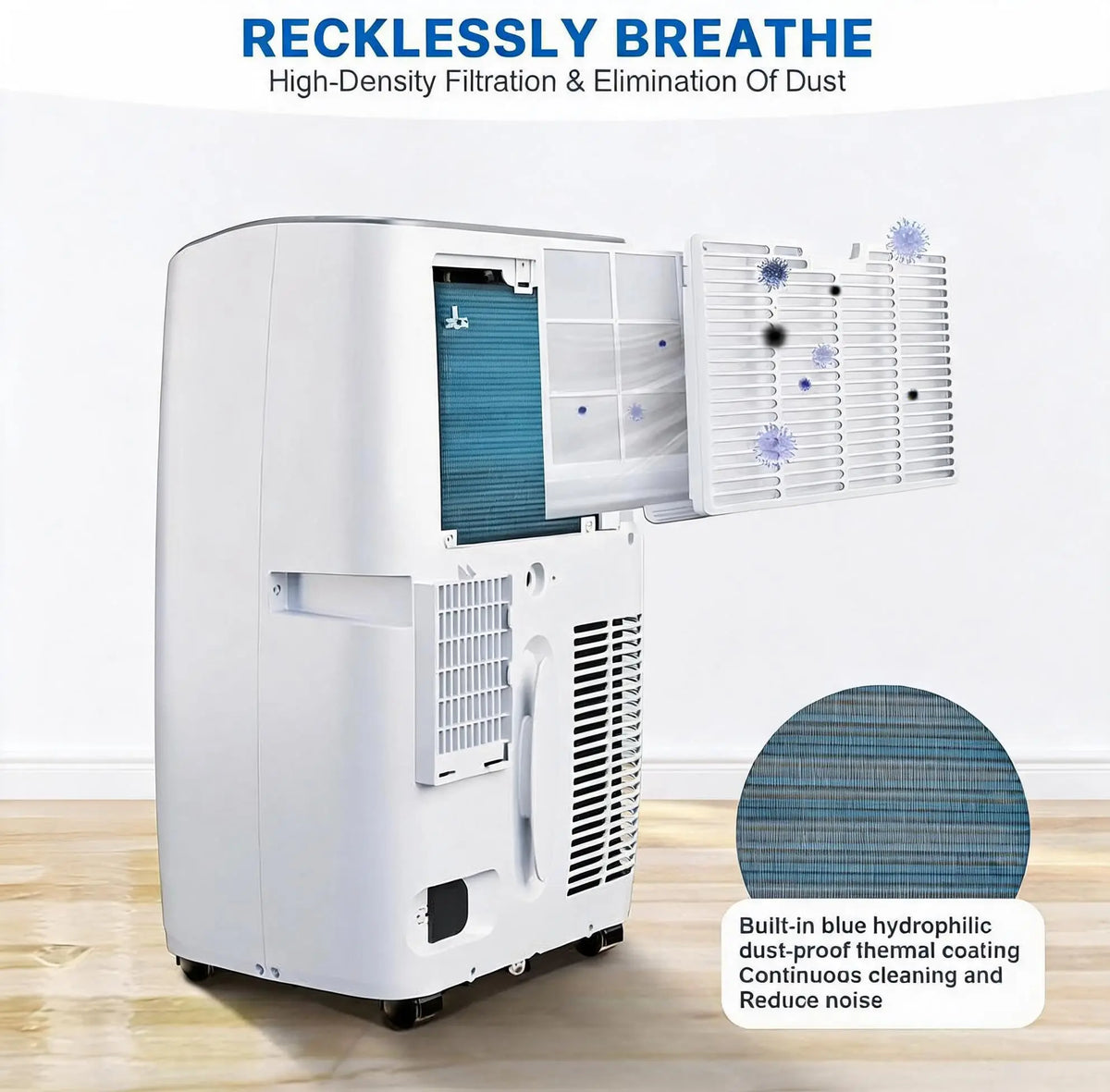 14000 BTU Portable Air Conditioner - 3-in-1 Cooling, Dehumidifier & Fan - Fast Cooling for Rooms up to 750 Sq.Ft - 24H Timer, Auto Swing, Remote Control - Ideal for Home & Office, White