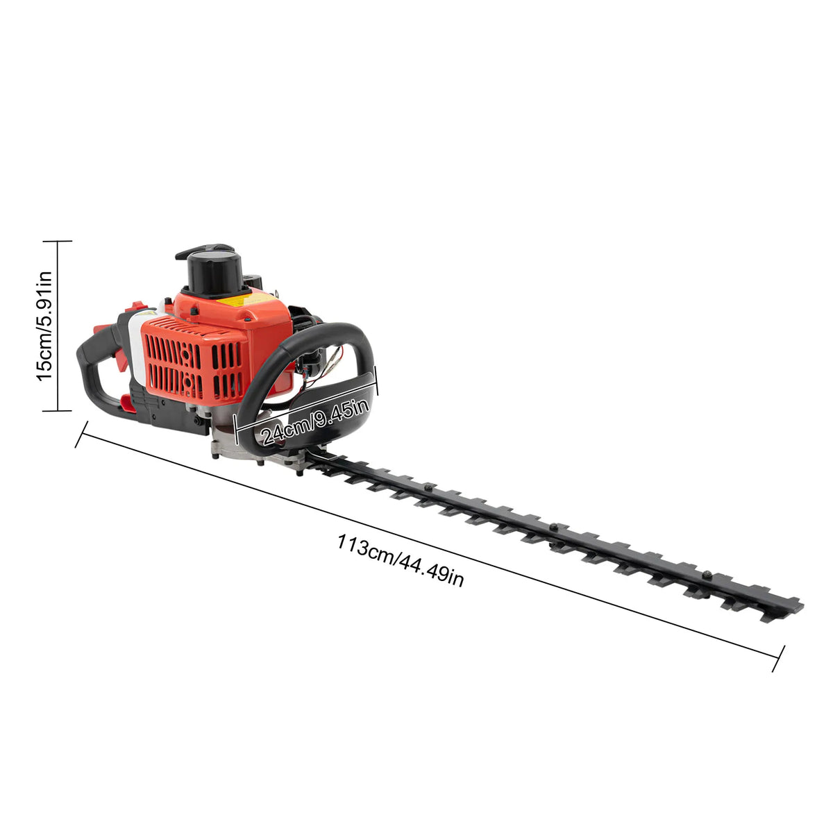22.5cc Gas Hedge Trimmer, 0.65KW 2-Stroke with 23.6in Double-Sided Blade, 90° Rotating Handle, 0.16Gal Fuel Tank