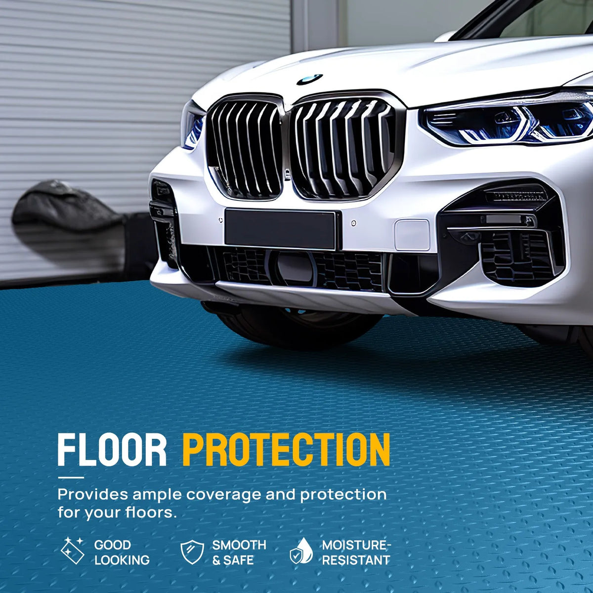 Garage Floor Mat Diamond Plate PVC Vinyl Flooring Rolls Non-Slip Blue
