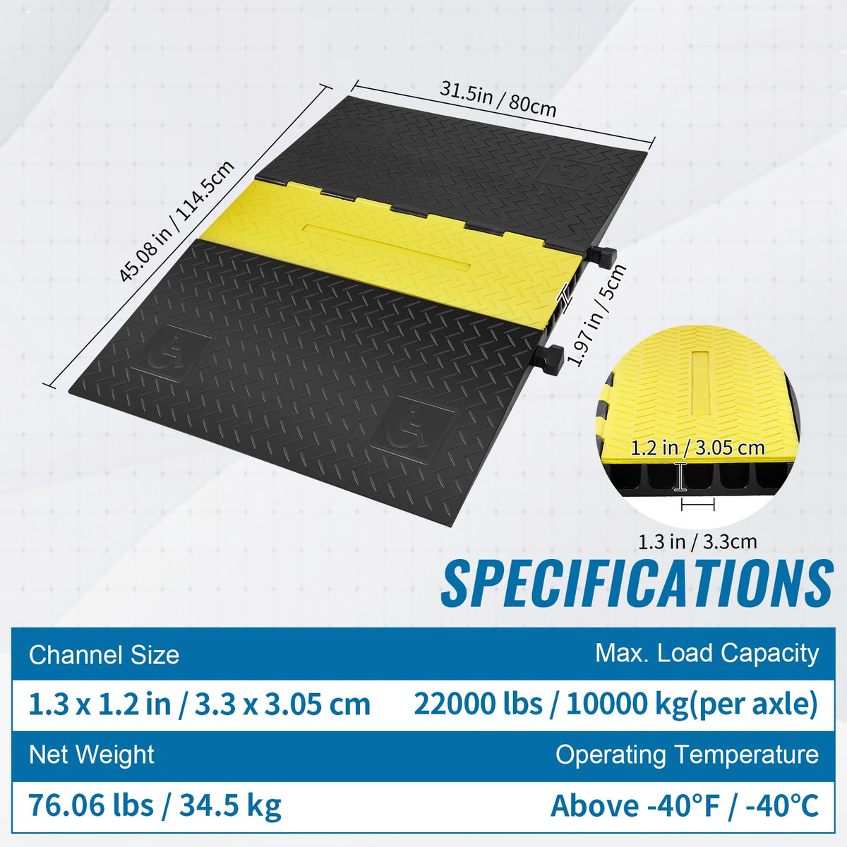 SucceBuy Rubber Cable Protector Ramp 5 Channel 22000 lbs/axle Capacity Heavy Duty Wire Cover Ramp ADA Compliant Indoor&Outdoor