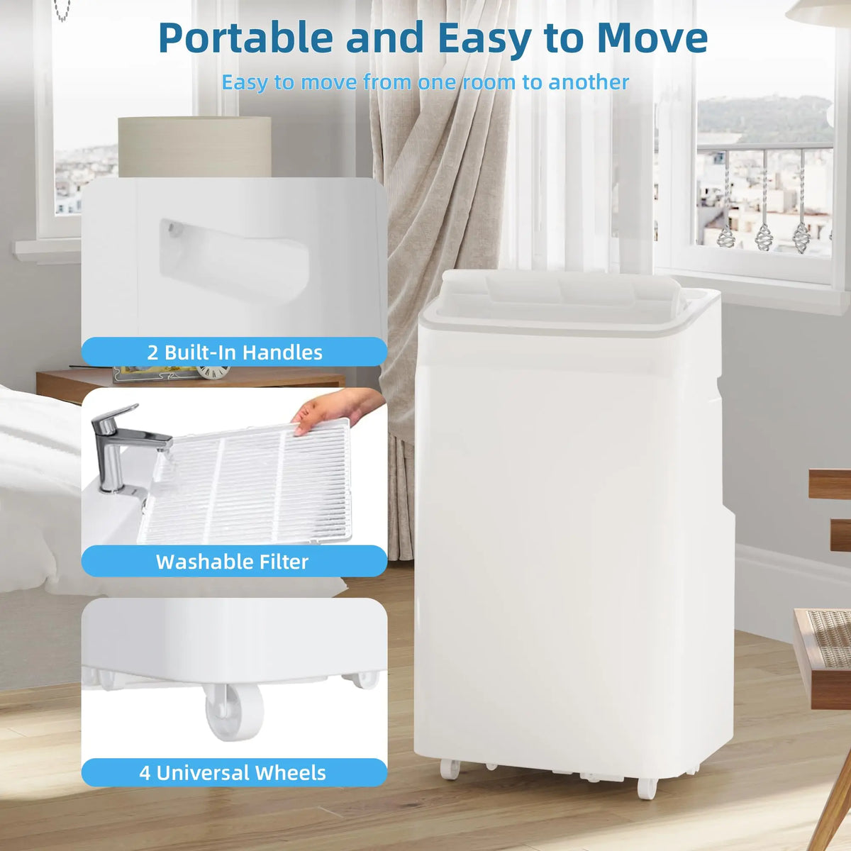 12000 BTU Efficient Cooling with Portable Air Conditioner - Portable Air Conditioner Cools Rooms Up to 450 Sq. Ft, 3-In-1 Functionality, Quiet Operation