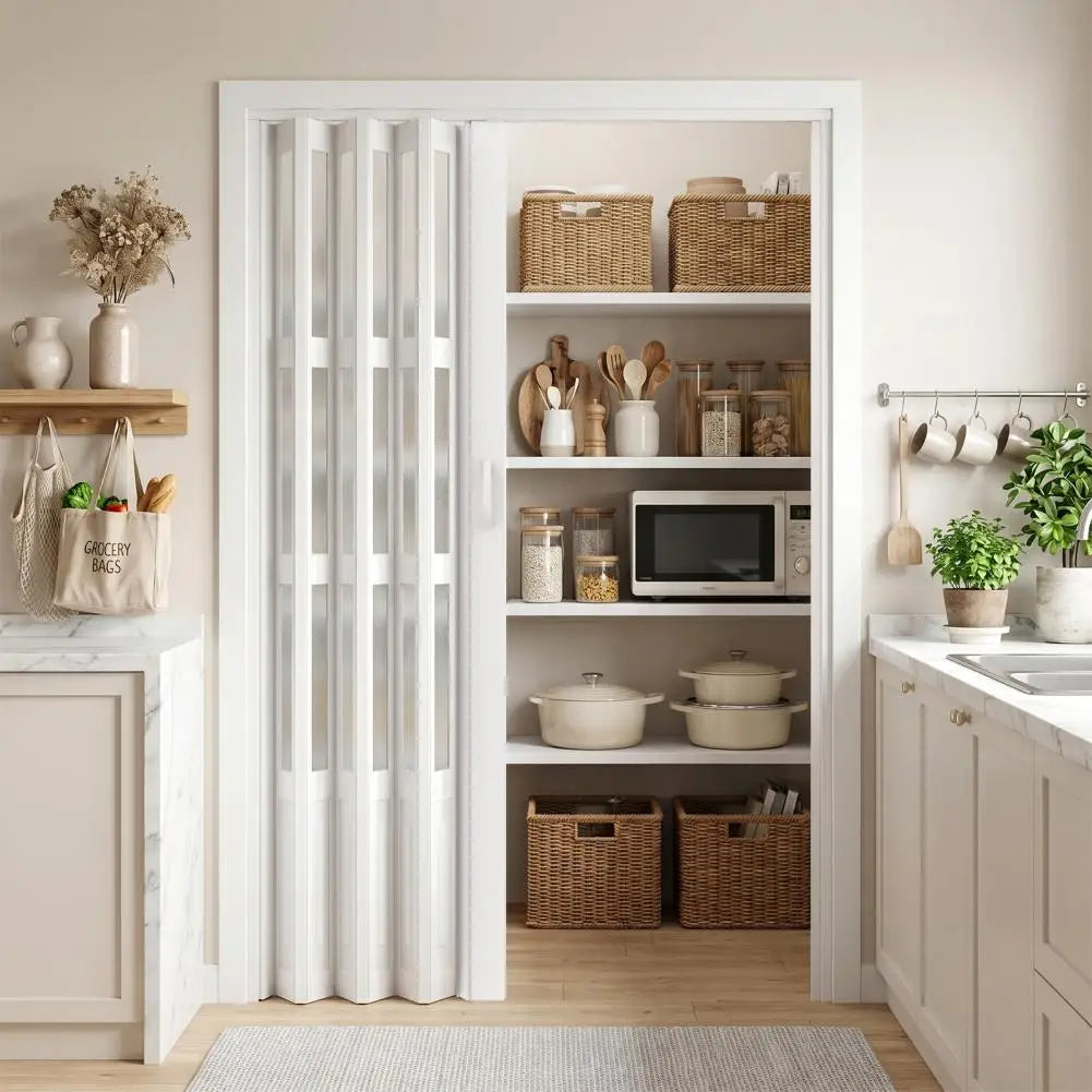 Adjustable 48-72"W x 80"H Acrylic PVC Accordion Folding Door, Single/Bi Fold Interior Door for Closet Bathroom