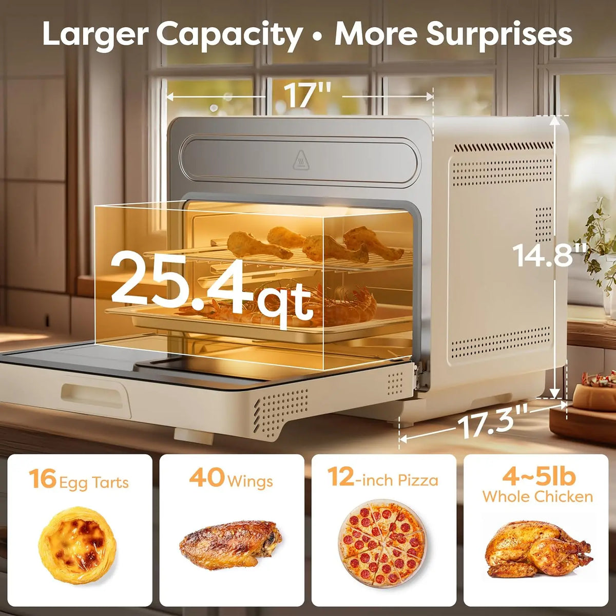 Countertop Steam Air Fryer Oven, 25.4QT 12-in-1 Combo with Convection Toaster, Bake, Self-Clean, Dehydrate, Ferment Functions, W
