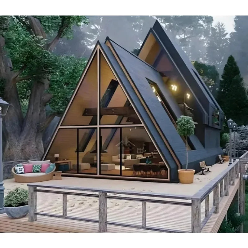 Prefab Steel House Triangular House Sea Chalet Modern a Frame Home Garden Buildings Outdoor Portable Tiny House River Cabin