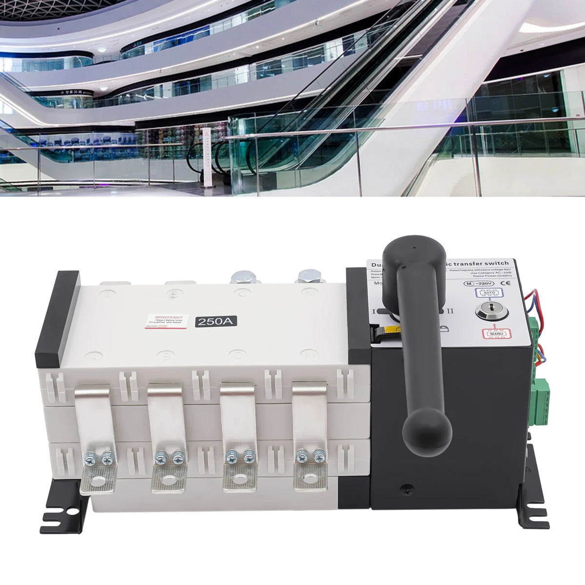 Dual Power Automatic Transfer Switch 250A, 4P ATS With Manual/Auto Adjustment & Flame Retardant Resin, Emergency Power Transfer Switch For Factory