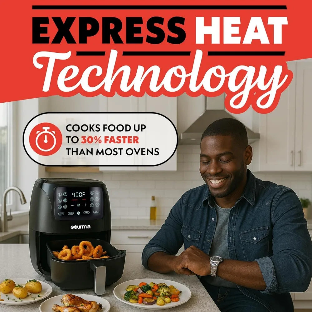 4Qt Air Fryer, 360° Circulation, Digital Touchscreen, 8 Presets, Roast/Bake/Broil/Dehydrate, Easy Clean, Compact, Accessories
