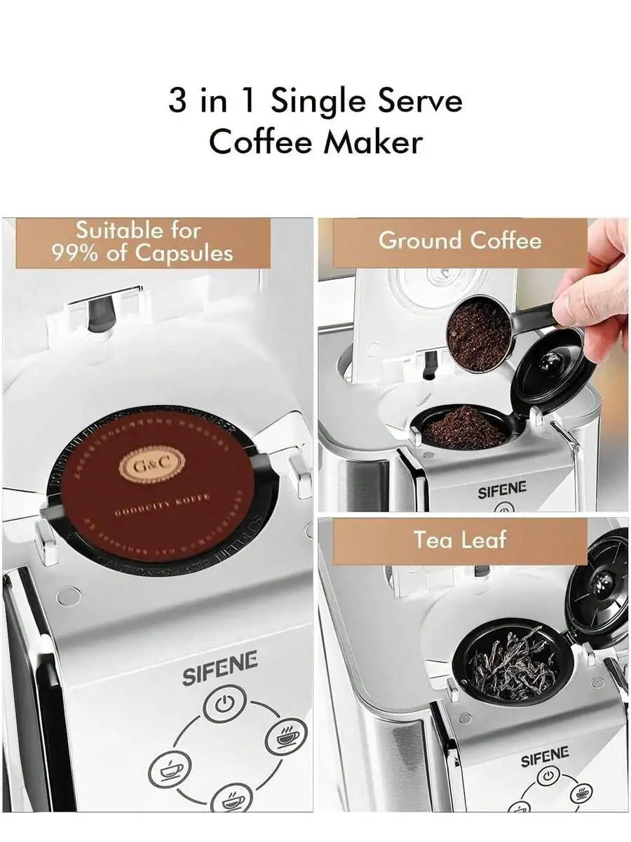 SiFENE Coffee Machine, 3 In 1 Single Serve Coffee Maker, Personal Coffee For K-Pod Capsule, Loose Leaf Tea Ground Coffee, 50oz R