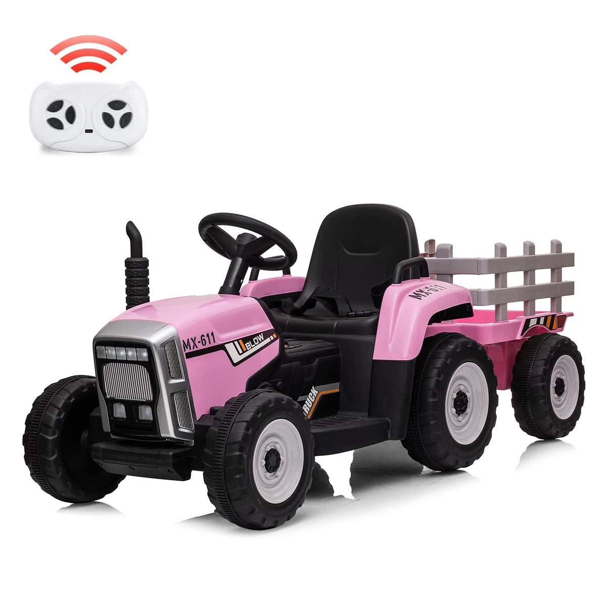 12V Kids Ride On Tractor With Trailer, Parent Remote Control, 35W Motor, EVA Tires, LED Lights, MP3 USB, 5 MPH Electric Car