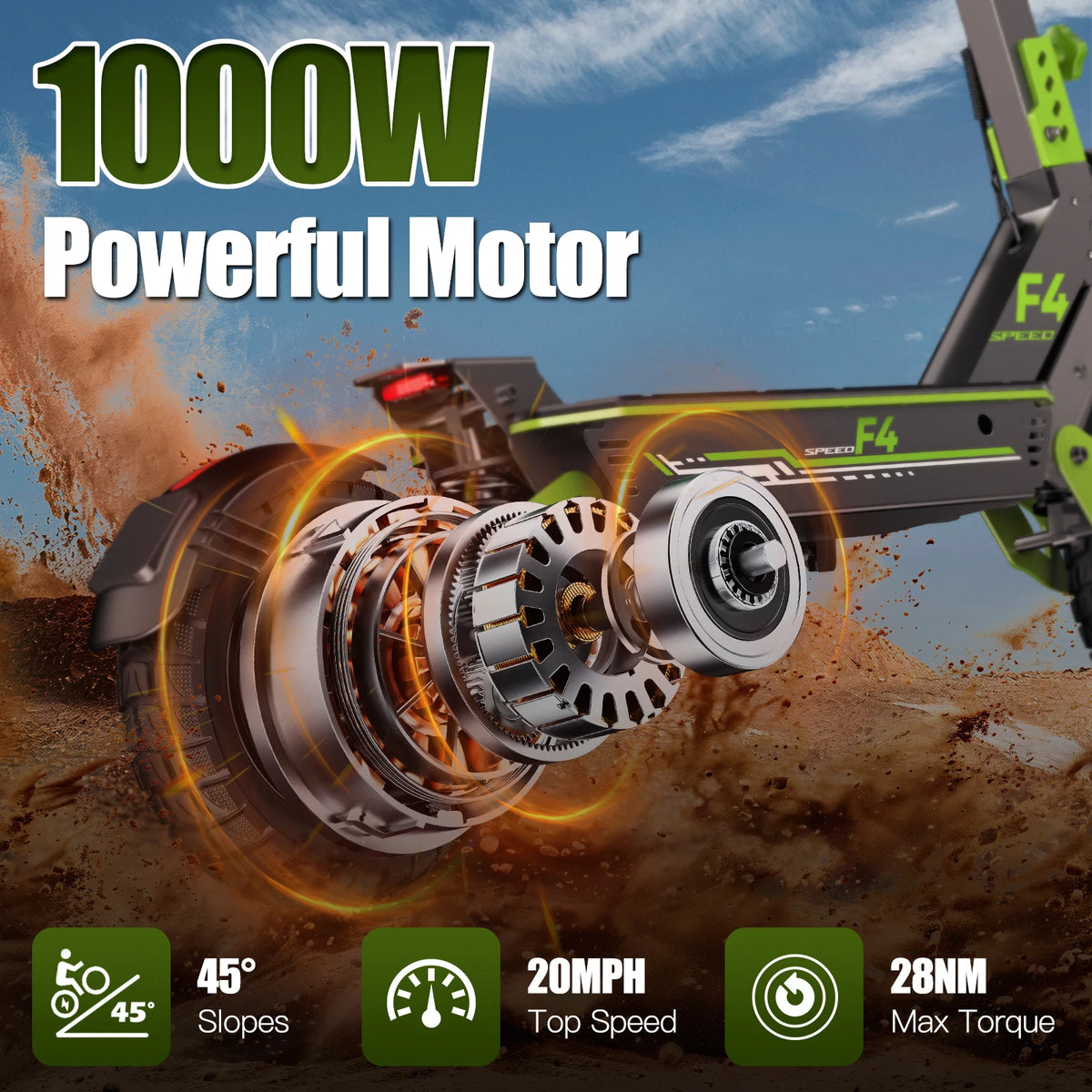 1000W Electric Scooter Off-road 48V 15.6AH, Foldable 11-inch Wide Tires, Top Speed 34 MPH, Range 43 Miles, Charging Time 7-8 Hours