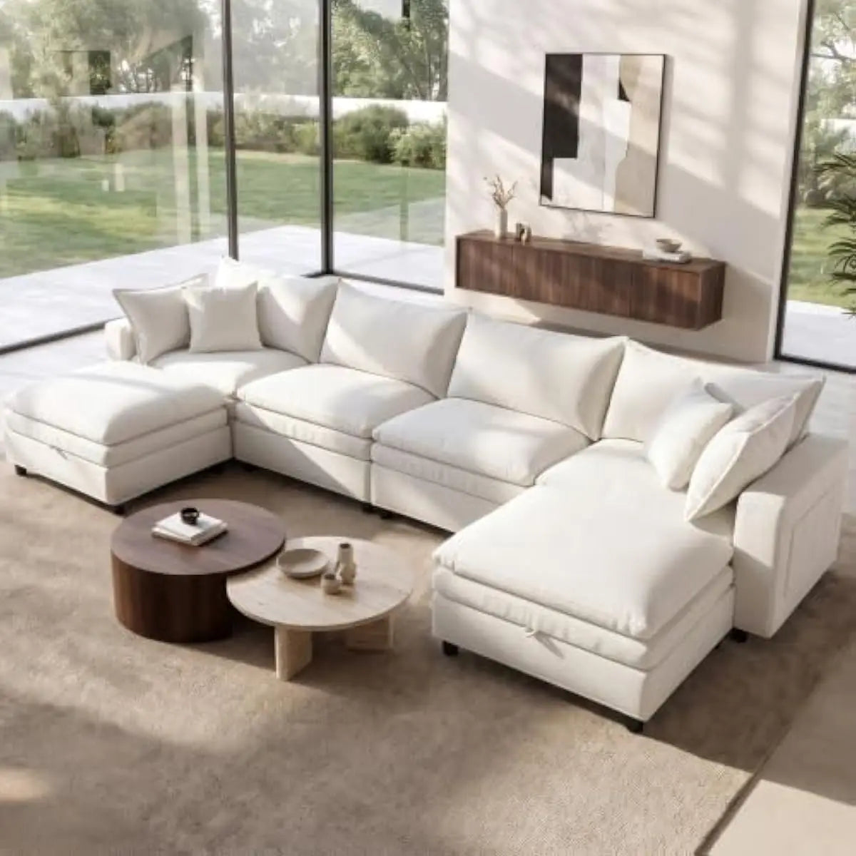 149-inch Extra-Wide U-Shape Sectional Sofa with Deep Seating and Detachable Ottoman • Premium Down-and-Foam Cushions • Solid Har