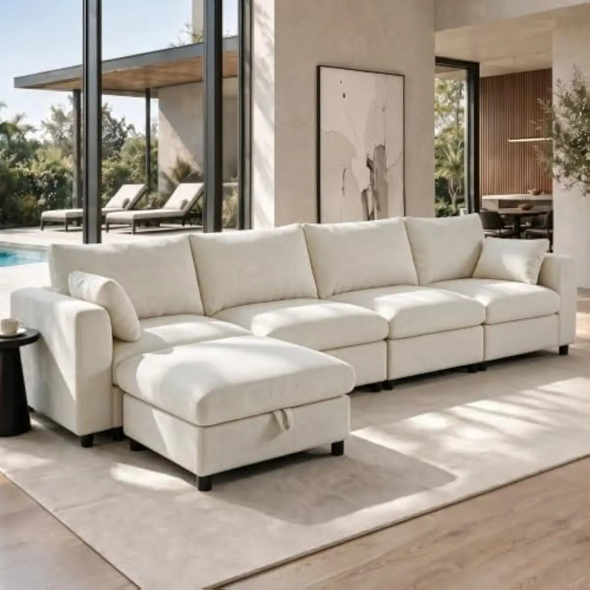 115 Inch Extra Wide L Shaped Sectional Sofa with Deep Seating and Detachable Cushions, Tool Free Modular Design for Living Room