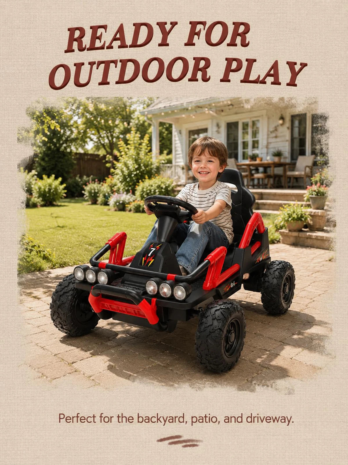 12V Kids Electric Ride On Car, Dual Motors, EVA Wheels, 6 MPH Off Road Racer, 7Ah Battery, 4 Wheel Outdoor Yard Toy For Ages 3-6