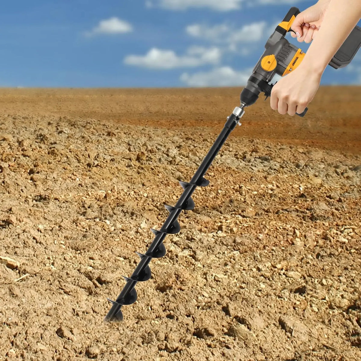 Cordless Rotary Hammer with Battery, Charger & 80cm Drill Bit, Heavy-Duty Electric Hammer for Post Hole Digging, Garden Auger, Landscaping, Ideal for Homeowners and Contractors