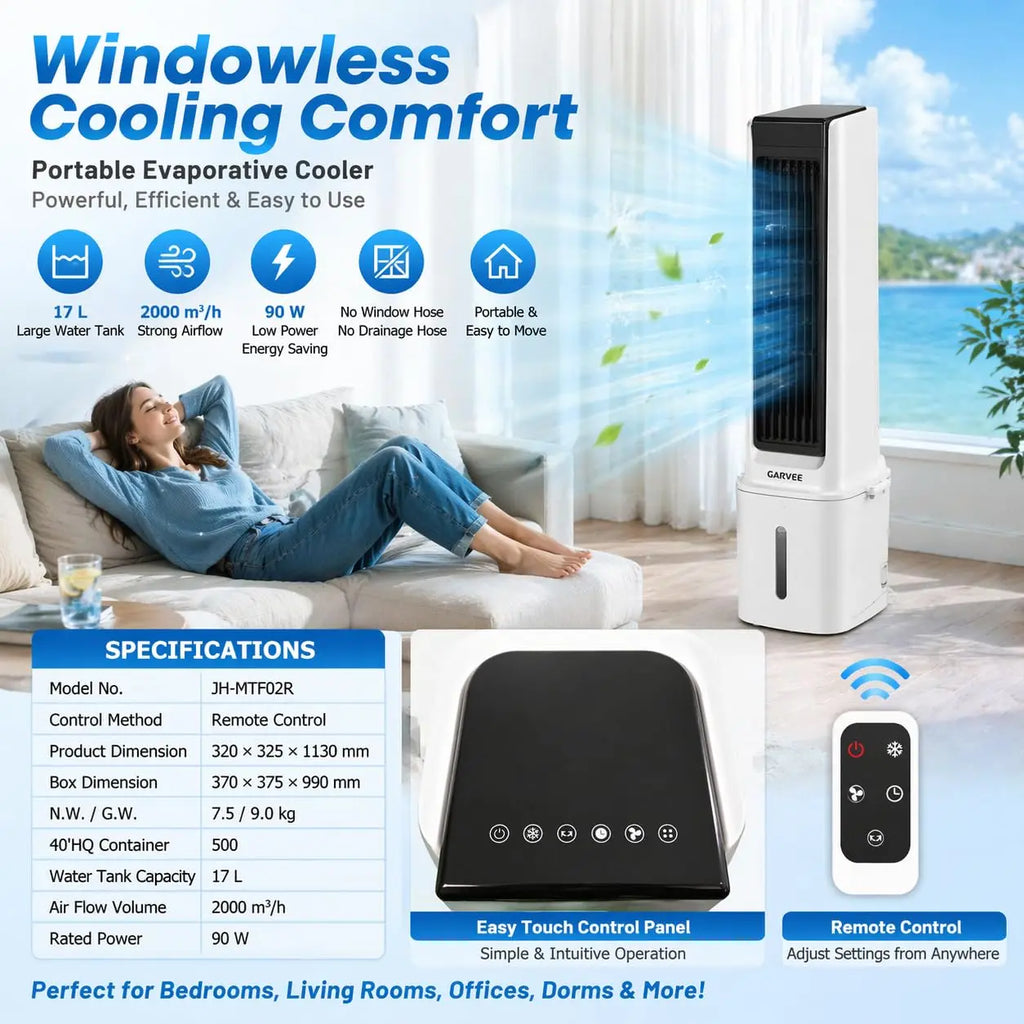 Portable Air Conditioners, 3 in 1 Evaporative Air Cooler, Swamp Cooler Fan with 4.5 gal Water Tank, Remote & Timer, 3 Speeds, Wide 60° Oscillation, Blows Cold Air for Home Office, Workshop and Garage