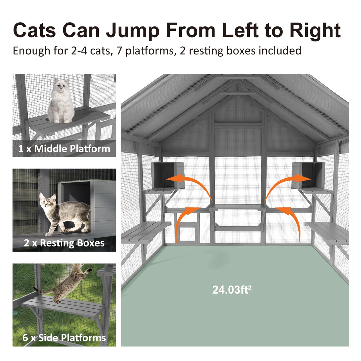 71" Large Outdoor Cat Catio with Waterproof Cover, Walk-In Cat Enclosure with 7 Tiered Platforms & 2 Resting Boxes for Multiple Cats