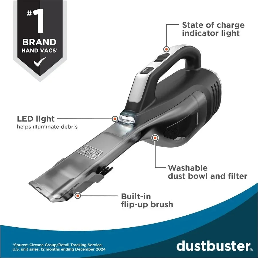 Dustbuster Reveal Cordless Handheld Vacuum Cleaner, Lightweight Rechargeable Portable Car Vac With LED Light, Long Run Time, Strong Suction For Home Car Pet Hair Cleaning