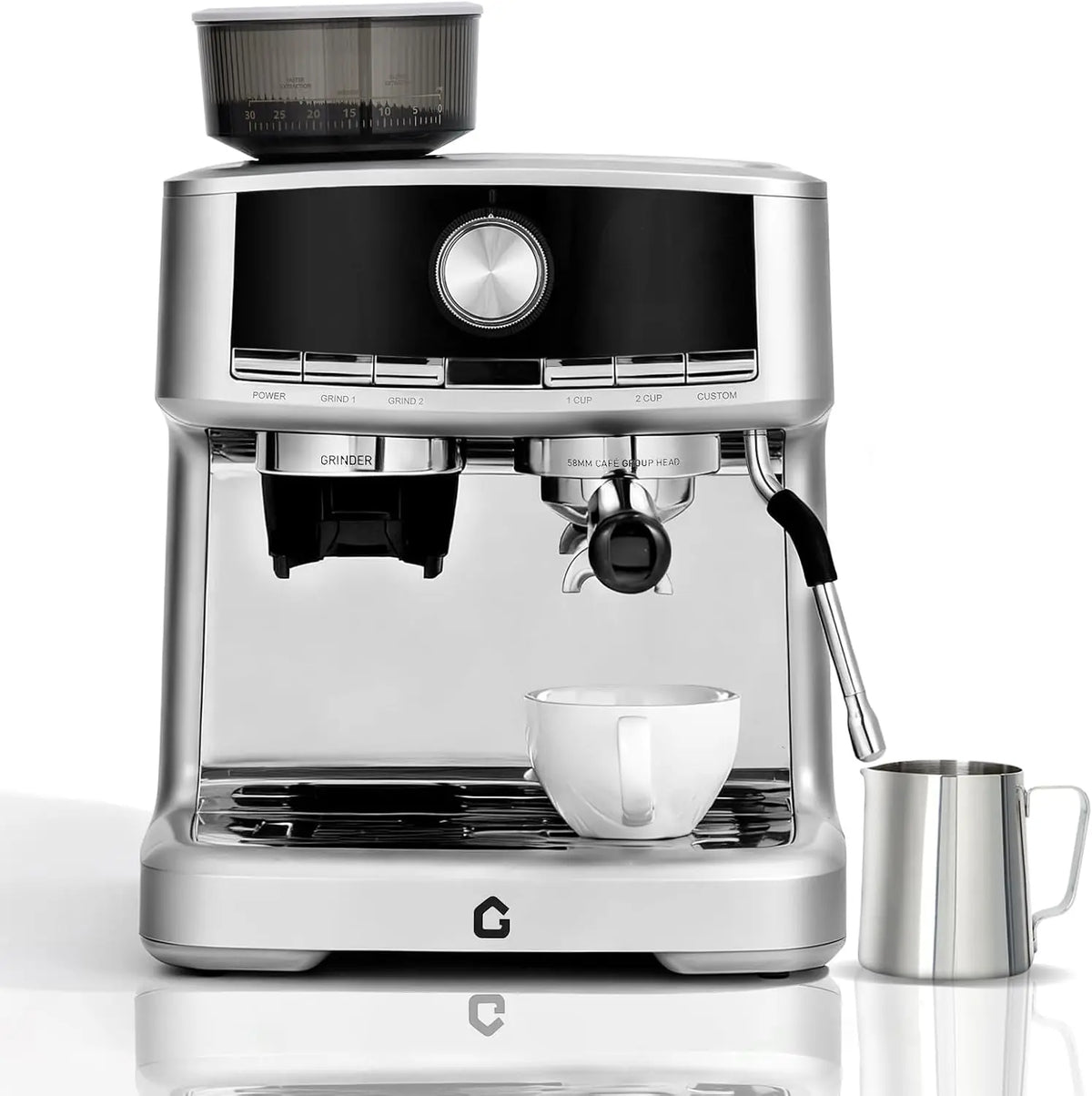 Espresso Machine with Grinder, Italian Semi-Automatic Pressure Coffee Maker with Rich Crema, Compact Lightweight Home Espresso Machine for Cappuccino and Latte