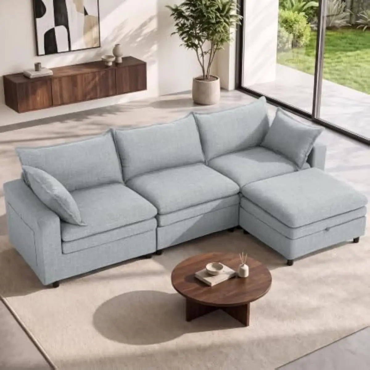 149-inch Extra-Wide U-Shape Sectional Sofa with Deep Seating and Detachable Ottoman • Premium Down-and-Foam Cushions • Solid Har