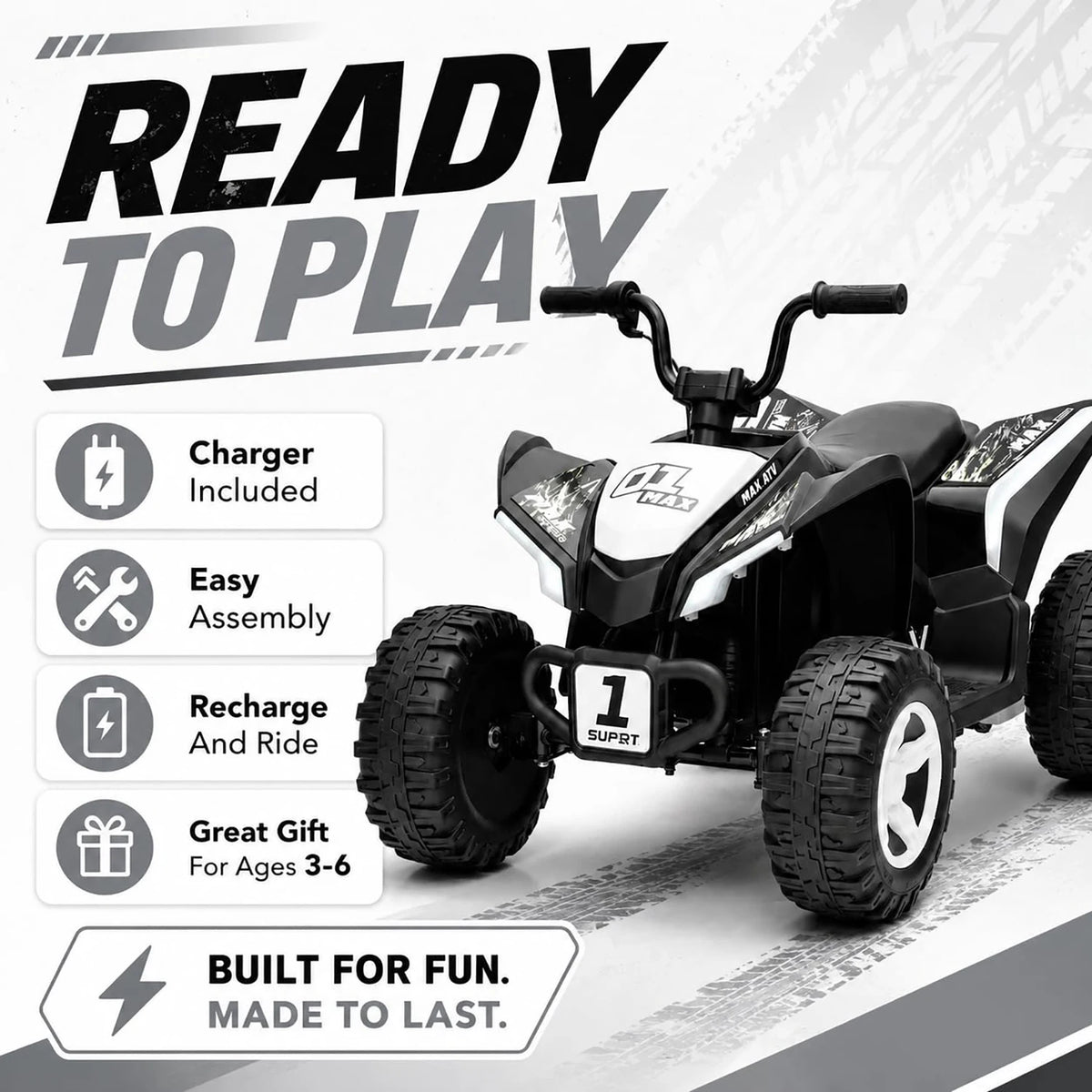 12V Kids Electric ATV 4 Wheeler, Dual 550 Motors, 4 MPH Ride On Quad With Forward Reverse, Outdoor Toy For Ages 3-6 Play