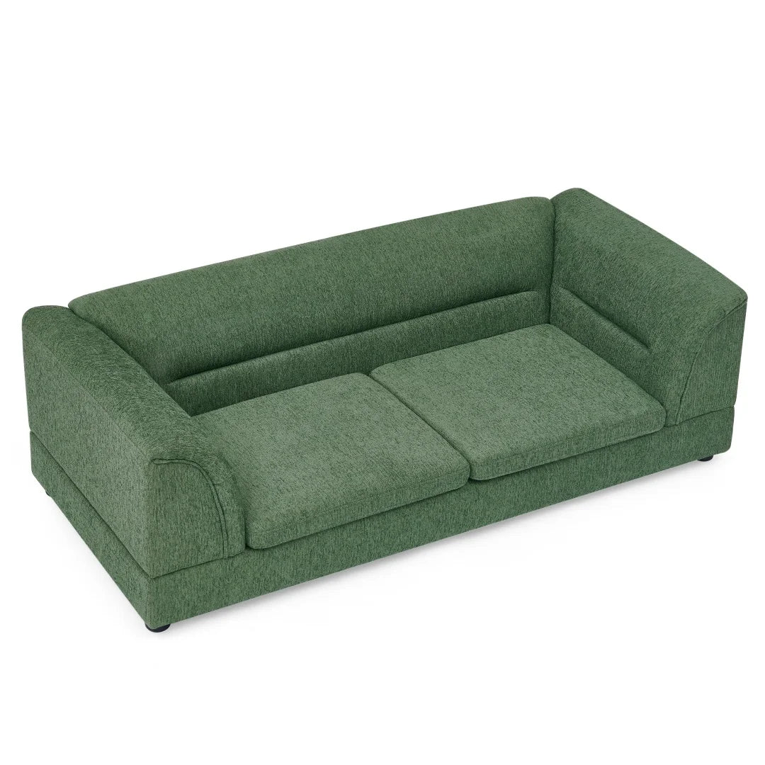 Oversized Pet Sofa Bed for Large Dogs, Olive Green Linen Fabric Dog Couch with Curved Armrests, Raised Minimalist Pet Furniture for Cats & Dogs