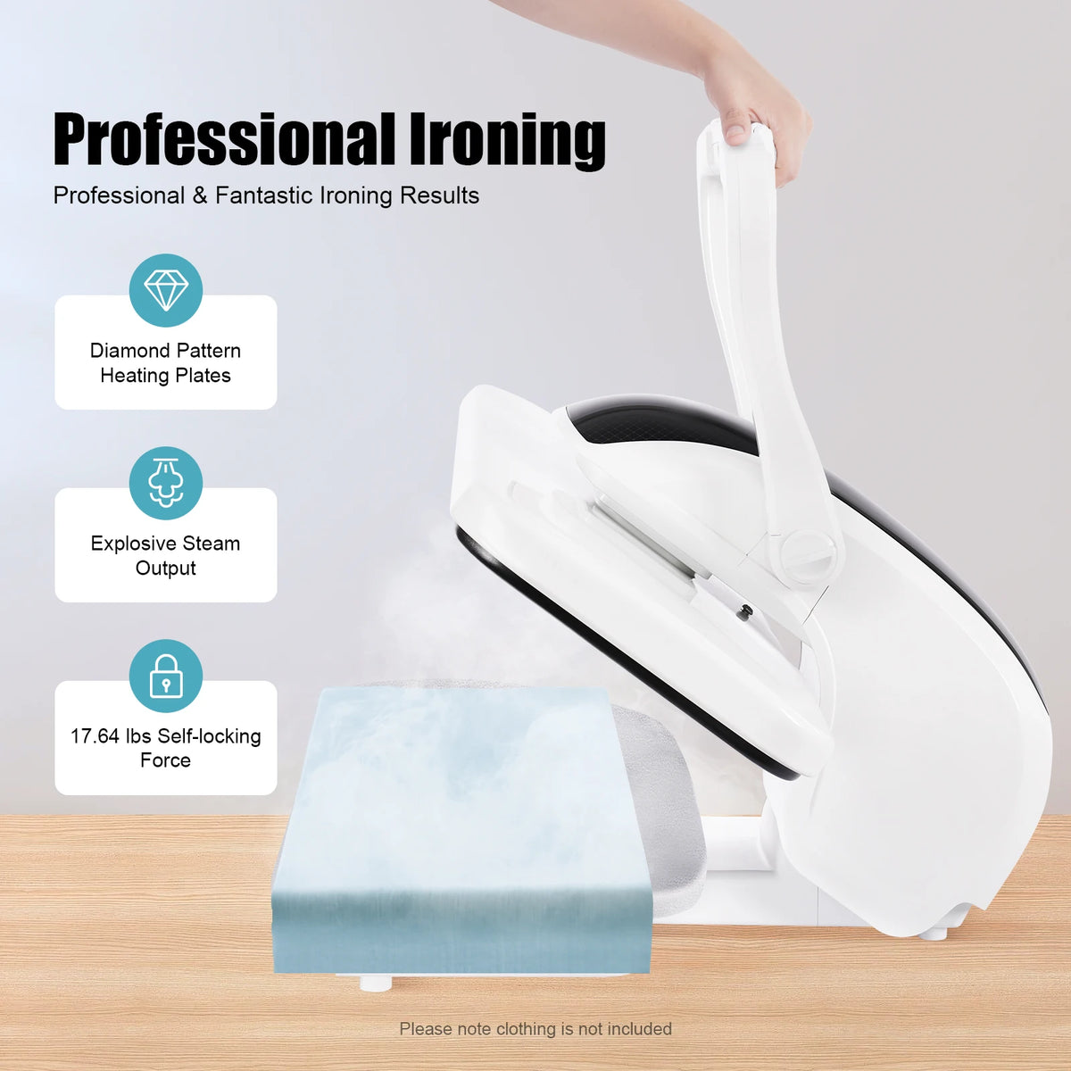 1600W Intelligent Steam Press Iron Machine, 26in Large Ironing Area Electric Clothes Iron Press, 5 Fabric Modes Fabric Ironing Press With Touch Screen AI Voice And 1L Water Tank, Overheat Protection For Clothing Shop, Home Us