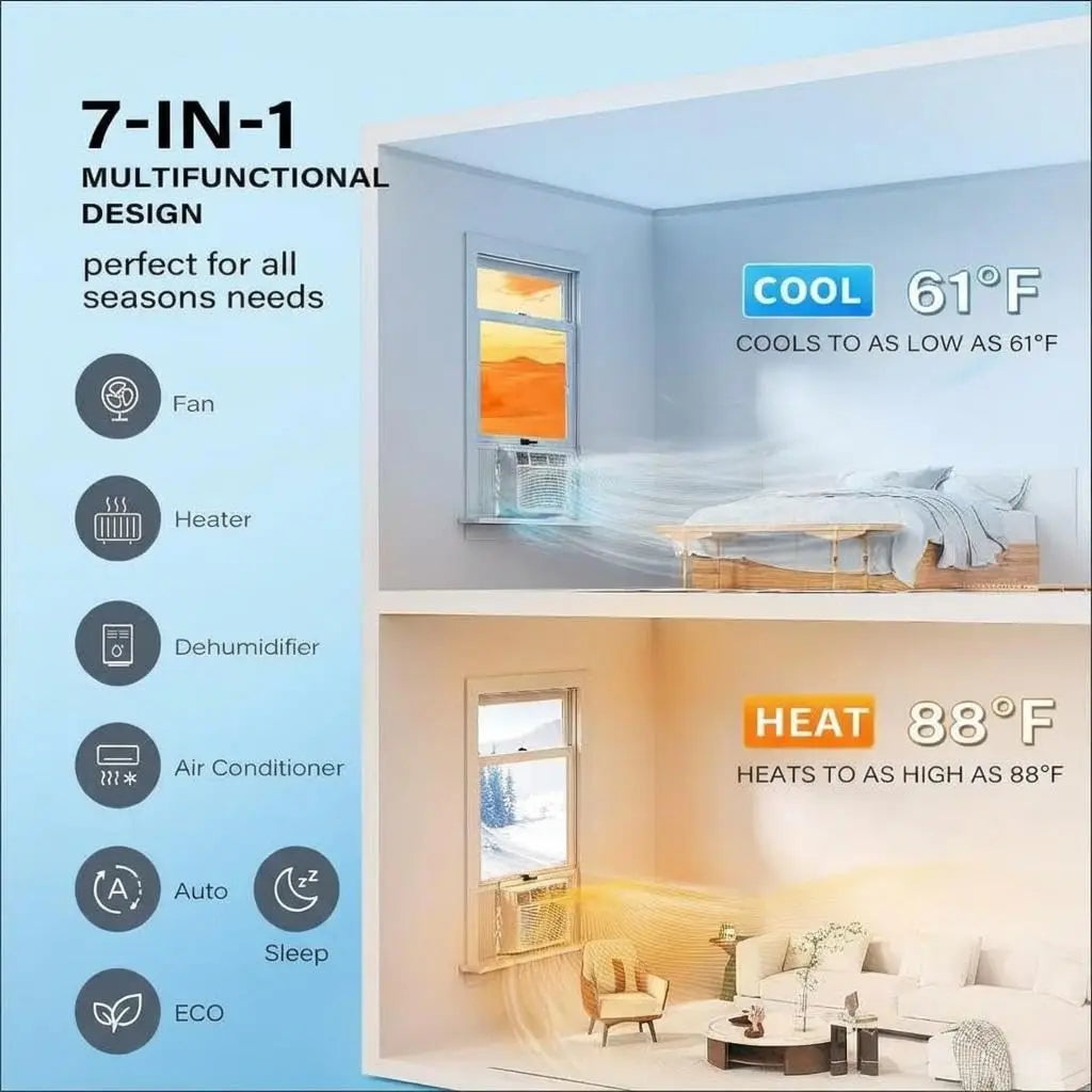 Window Air Conditioner Heat Pump, 23200 BTU 7-in-1 Smart Inverter Window AC Unit, Cool Heat Fan & Dry 208/230V Alexa & Wifi Up to 950 Sq ft