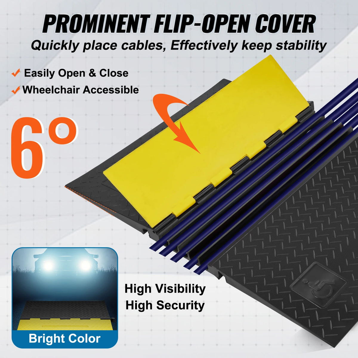 SucceBuy Rubber Cable Protector Ramp 5 Channel 22000 lbs/axle Capacity Heavy Duty Wire Cover Ramp ADA Compliant Indoor&Outdoor
