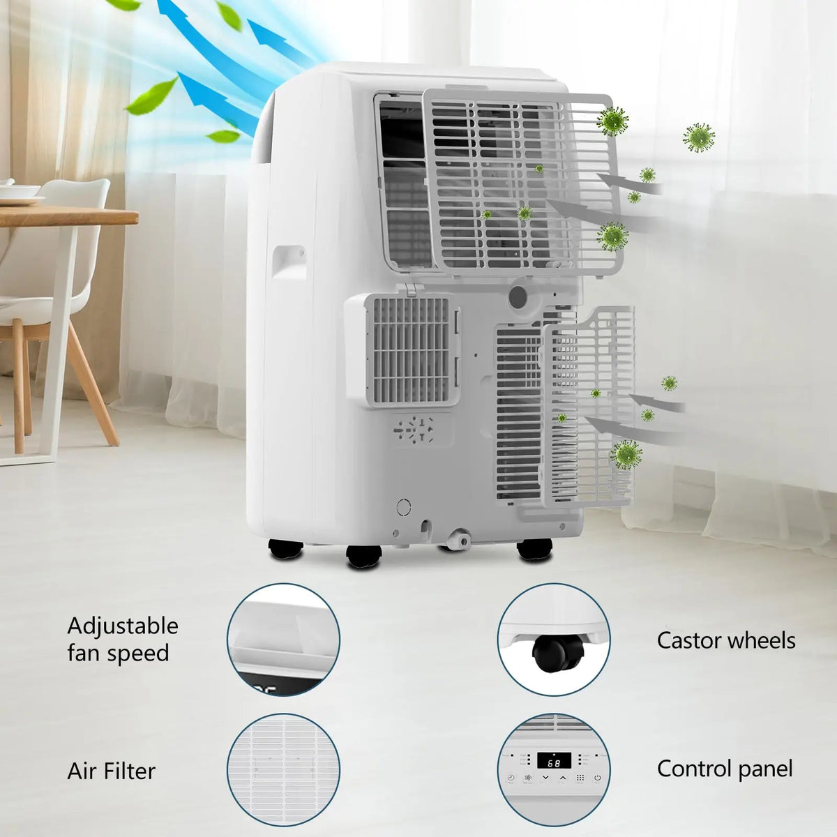 Portable Air Conditioners, 10000BTU 3-in-1 AC Unit with Cooling, Dehumidifier & Fan Modes, Remote Control, Digital Display, Mobility, Quiet Freestanding AC Cooling for 450 Sq.Ft for Home, Office, RV