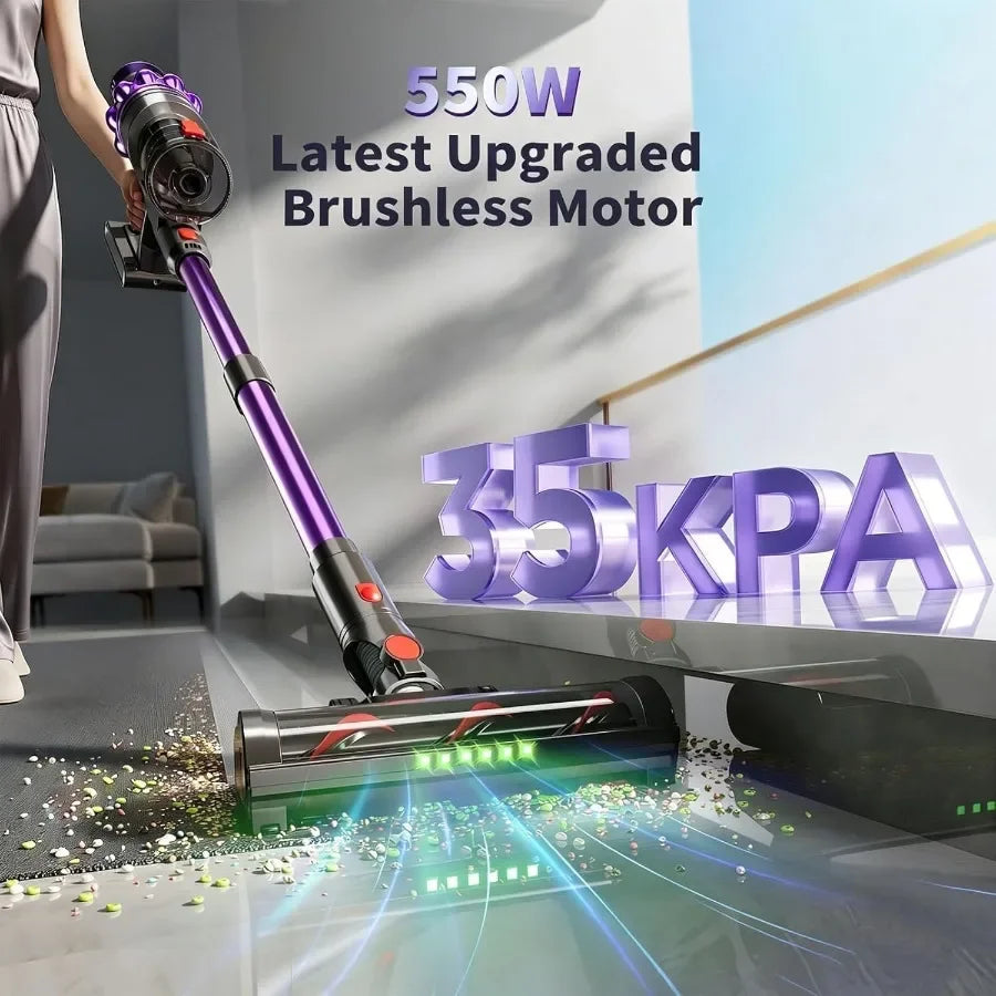Vacuum - 550W Stick Vacuum with Brushless Motor, Touchscreen Auto Mode, Wall Mount Charging, Multi-Surface Cleaning for Floors,