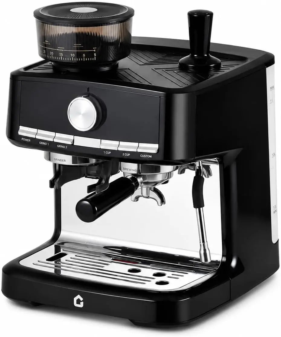 Espresso Machine with Grinder, Italian Semi-Automatic Pressure Coffee Maker with Rich Crema, Compact Lightweight Home Espresso Machine for Cappuccino and Latte