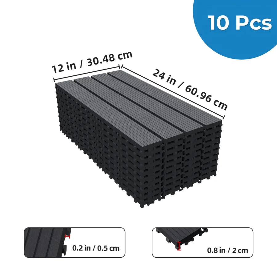 12X24 Inch Terrace Deck Tiles, 10 Or 20 Pieces, Fast Draining, Anti Slip, All-Weather Suitable For Outdoor DIY Floor Panels, Too
