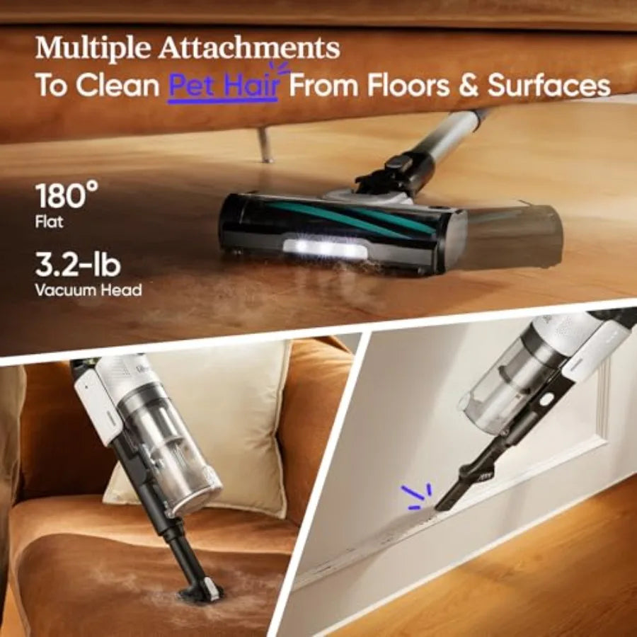 Cordless Vacuum Cleaner for pet hair removal, anti-tangle nylon-brushroll, black-gray, 50-min runtime, 180 lay-flat design, lig