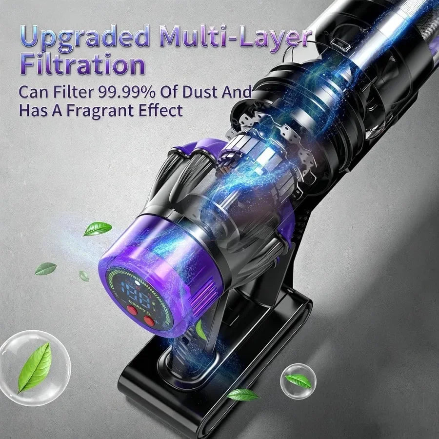 Vacuum - 550W Stick Vacuum with Brushless Motor, Touchscreen Auto Mode, Wall Mount Charging, Multi-Surface Cleaning for Floors,