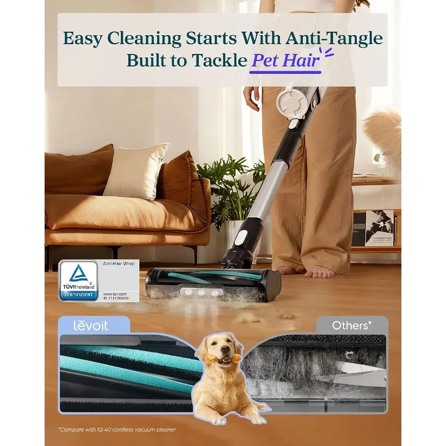 Cordless Vacuum Cleaner, Anti-Tangle for Pet Hair, Up to 50 Minutes