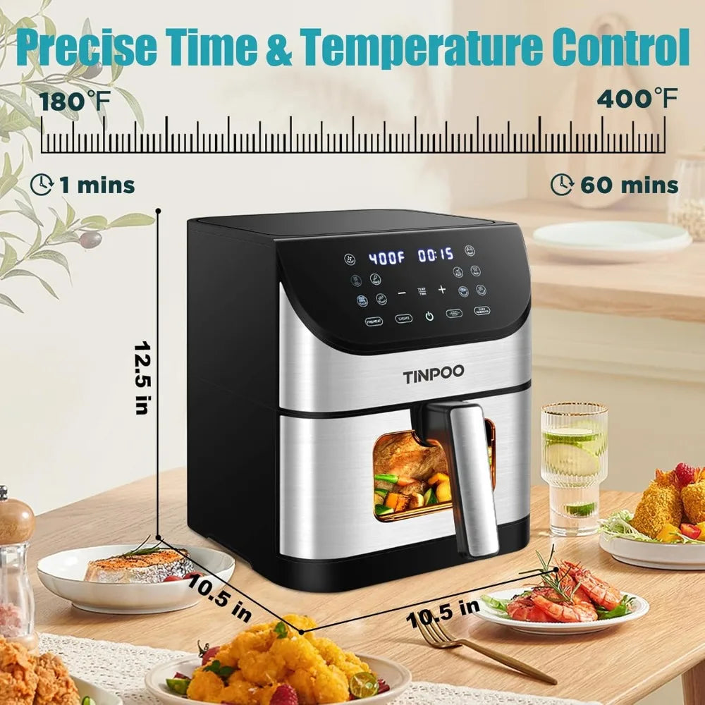 Large Capacity Oilless Air Fryer 1500W with 10 Presets Visible Window Nonstick Basket Healthy Cooking