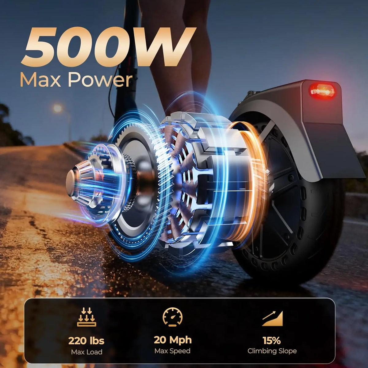 Electric Scooter 500W Motor 20 MPH 20 Mile Max Range 8.5" Foldable E-scooter Dual Suspension APP Control for Adults Commuting