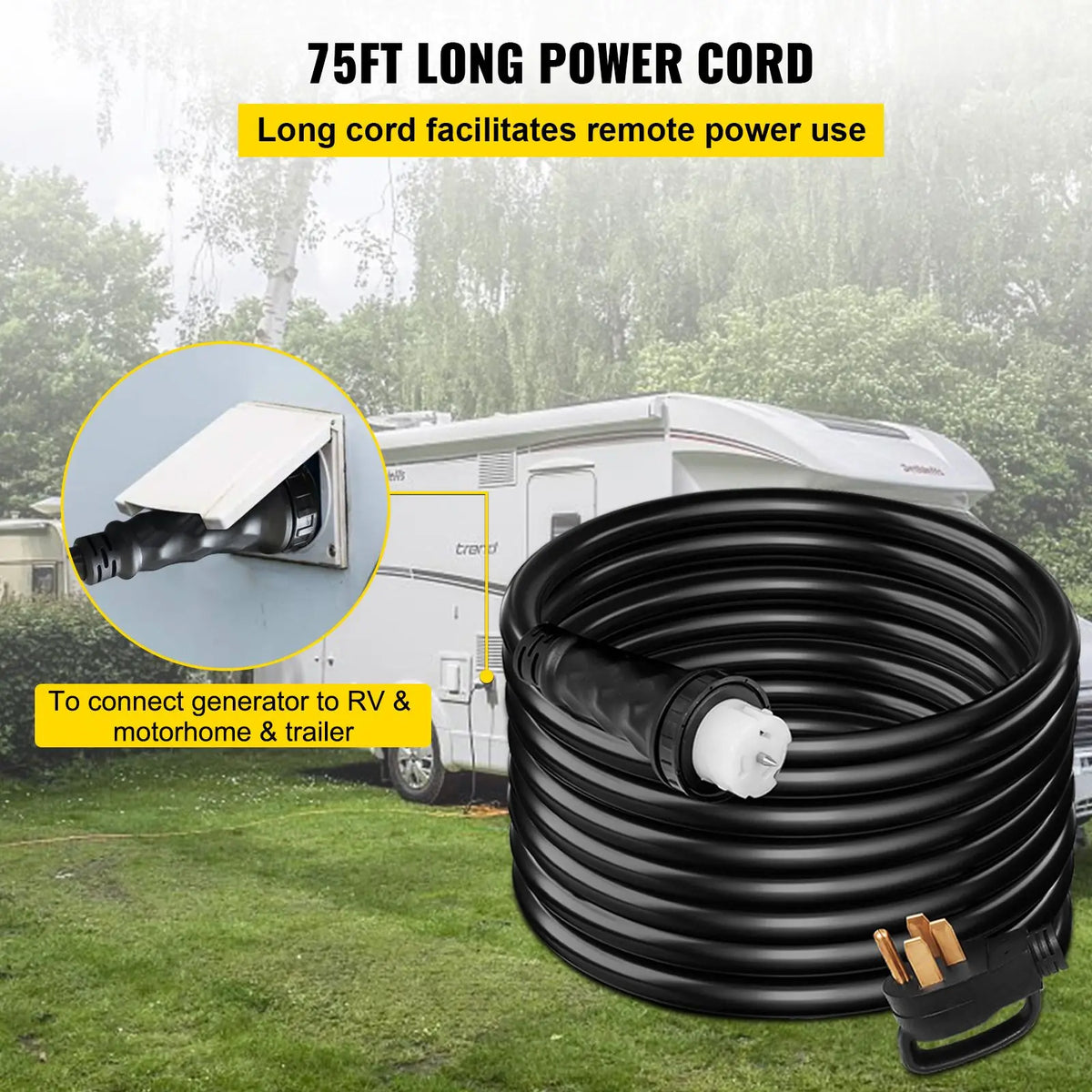 75Ft 50 Amp Generator Extension Cord,N14-50P & SS2-50R & CS6364 4 Prong, 50 Amp Generator Cord 125V 250V with Twist Lock