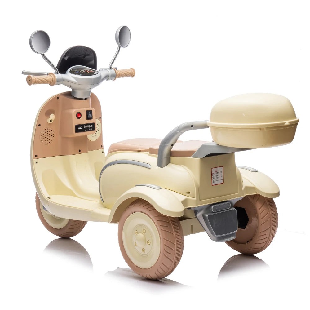12V Two Motors Kids Ride On Level Up Two-seater Electric Motorcycle, Three-wheel Toy W/Music, Bluetooth, USB, Backseat Flip Adult Seat, Portable Storage Hooks & Oversized Trunk, LED Headlight For Kids 3-6.