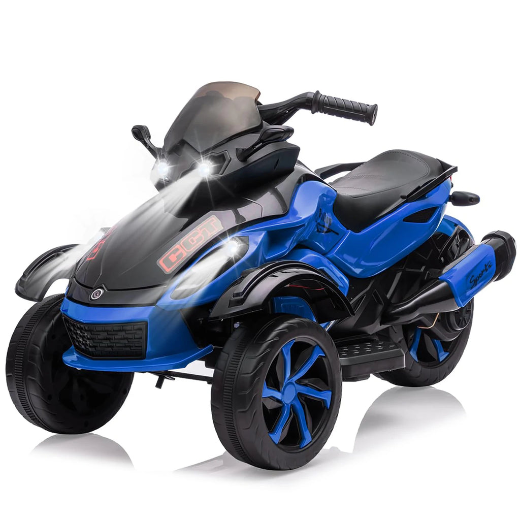 12V Kids Ride On ATV 3 Wheel Electric Motorcycle With LED Lights, Music, Tread Tires, Battery Powered Off Road Toy Ages 3-6