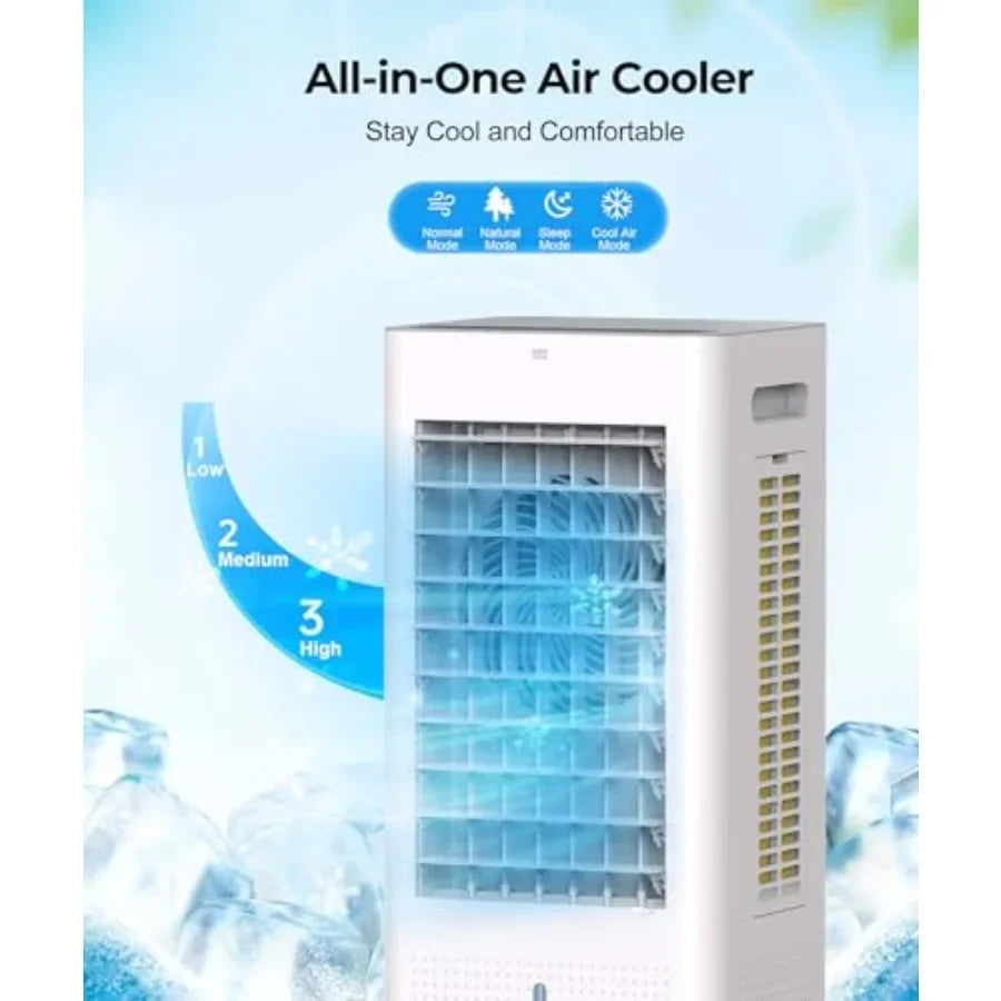 Portable Air Conditioners for Home Office Bedroom: Evaporative Cooler with Ice Packs, 2.1Gal Tank, 3 Speeds, 4 Modes, Remote 12