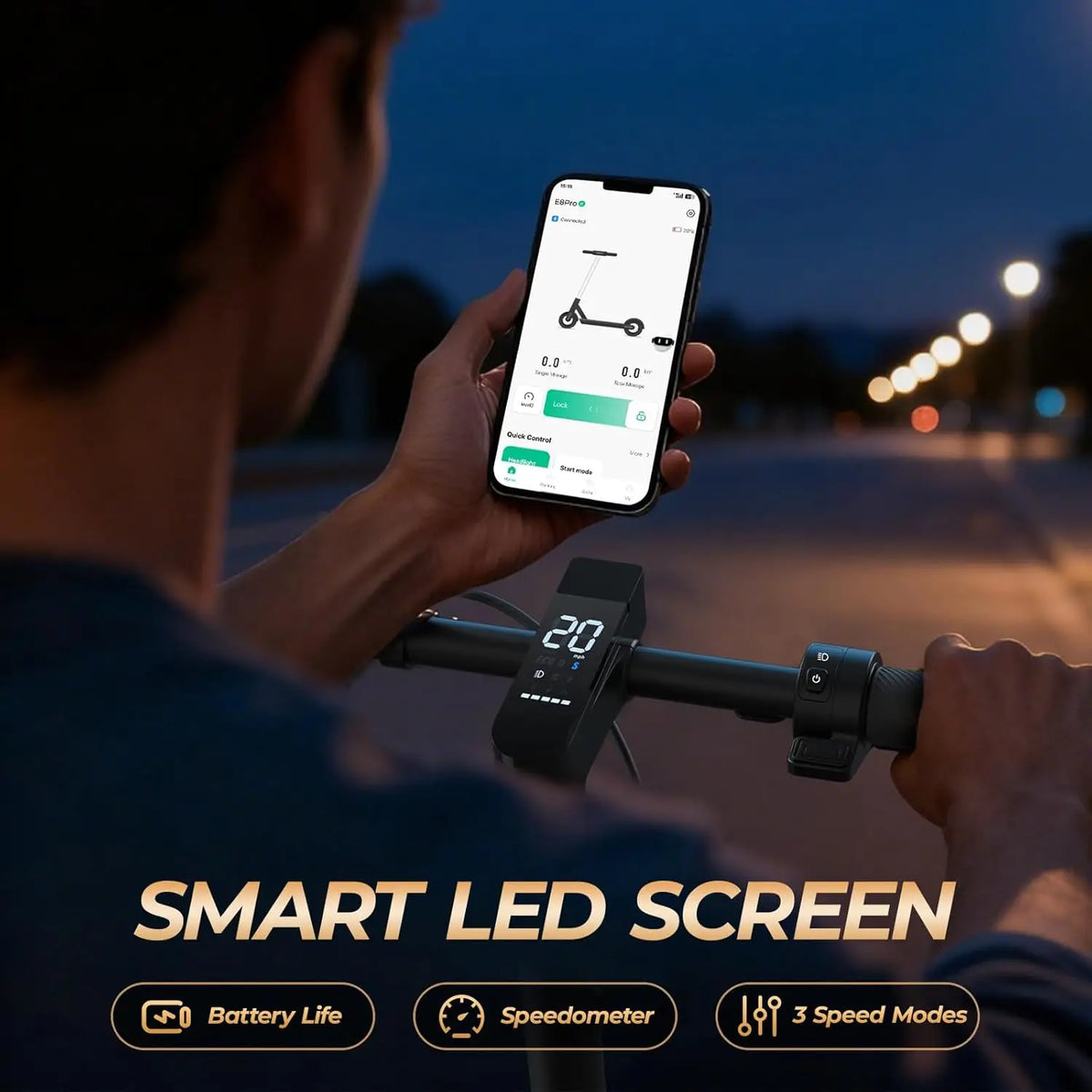 Electric Scooter 500W Motor 20 MPH 20 Mile Max Range 8.5" Foldable E-scooter Dual Suspension APP Control for Adults Commuting