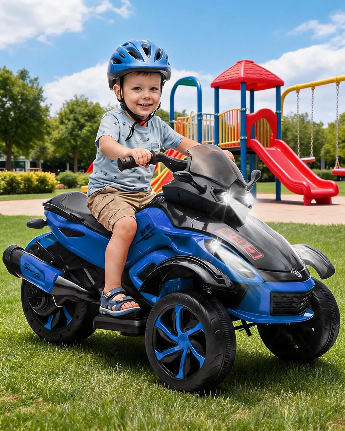 12V Kids Ride On ATV 3 Wheel Electric Motorcycle With LED Lights, Music, Tread Tires, Battery Powered Off Road Toy Ages 3-6