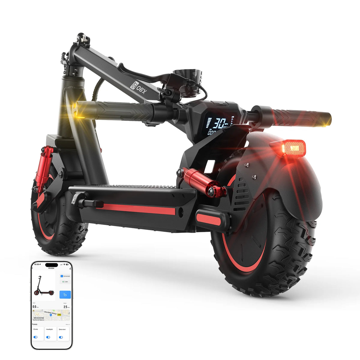 1200W Electric Scooter 10 Inch Folding E Scooter 48V 15Ah Battery Dual Suspension 25KM/H Adult Commuter Scooter