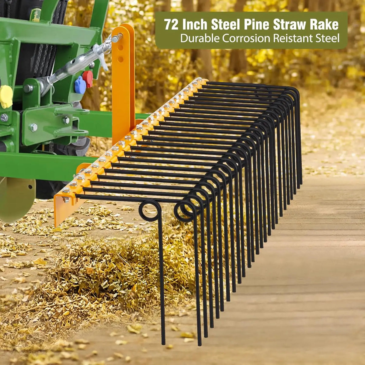 72inch Farming Rake Rake Pine Soil Rake with 30 Spring Tines Powder-Coated Steel Landscape Rake for Leaves, Grass & Dethatching – Fits Cat-0/Cat-1 Tractors with 3-Point Hitch