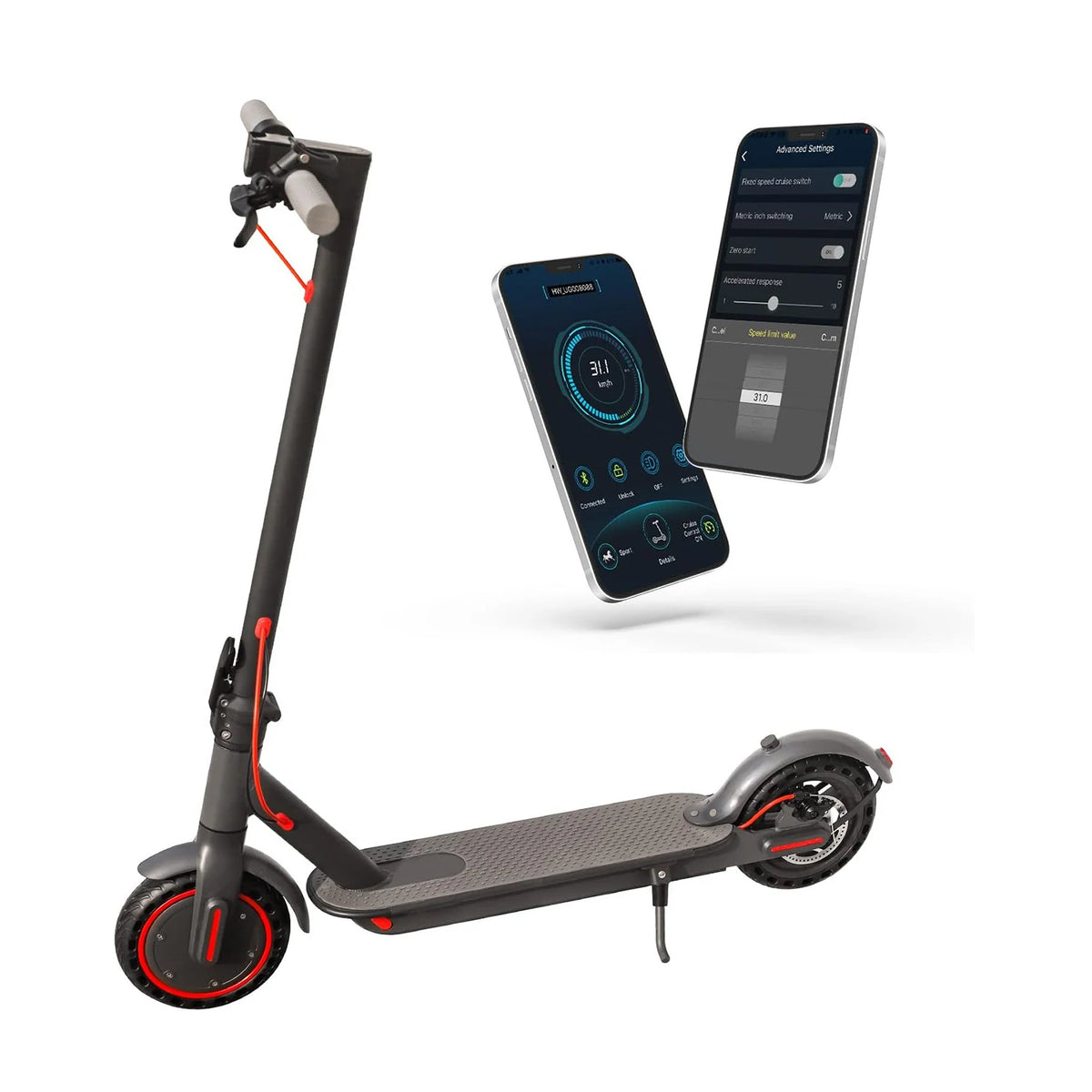 206 NEW Electric Scooter 8.5'' Honeycomb Tire 19mph Max Speed 21 Miles Max Range Dual Braking System Foldable Design APP Control for Adult